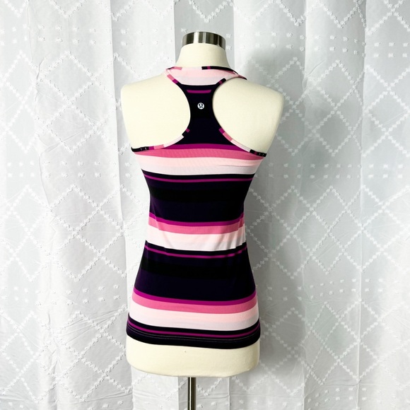🤖 55. LULULEMON Cool Racerback Tank PINKS PURPLES BLACK Stripes Small Med - Picture 4 of 6